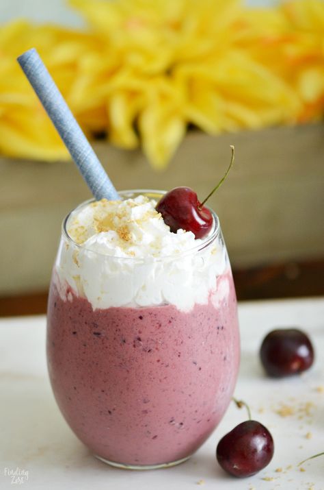 This cherry smoothie recipe is loaded with flavor and tastes like a cherry pie in a glass! This cherry yogurt smoothie offers a one, one two punch with both frozen cherries and tart cherry juice. You'll love this frothy smoothie! Cherry Smoothie Recipes, Cherry Smoothie, Tart Cherry Juice, Raspberry Smoothie, Yogurt Smoothies, Frozen Cherries, Cherry Recipes, Cherry Juice, Cherry Tart