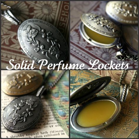 Picnik collage solid perfume lockets Perfume Hacks, Perfume Locket, Handmade Beauty Products, Solid Perfume, Locket, Lip Balm, Written By, Perfume Bottles, Herbs