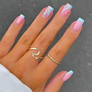 Light Blue Nails, Summery Nails, Stick On Nails, Square Acrylic Nails, Beauty Nail, Nails Short, Nail Designs Summer, Chrome Nails, Square Nails