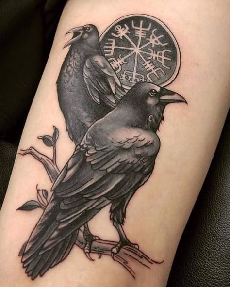 Crow Tattoo Meaning, Celtic Raven Tattoo, Rabe Tattoo, Viking Tattoo Sleeve, Crow Tattoo, Norse Tattoo, Nordic Tattoo, Raven Tattoo, Marjolein Bastin