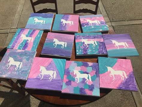 Unicorn Paint Party, Unicorn Sleepover Party Ideas, Unicorn Party Crafts, Space Unicorn Party, Kids Paint Party Ideas, Unicorn Crafts For Preschoolers, Painting Party Ideas For Kids, Unicorn Birthday Party Activities, Paint Party Ideas For Kids