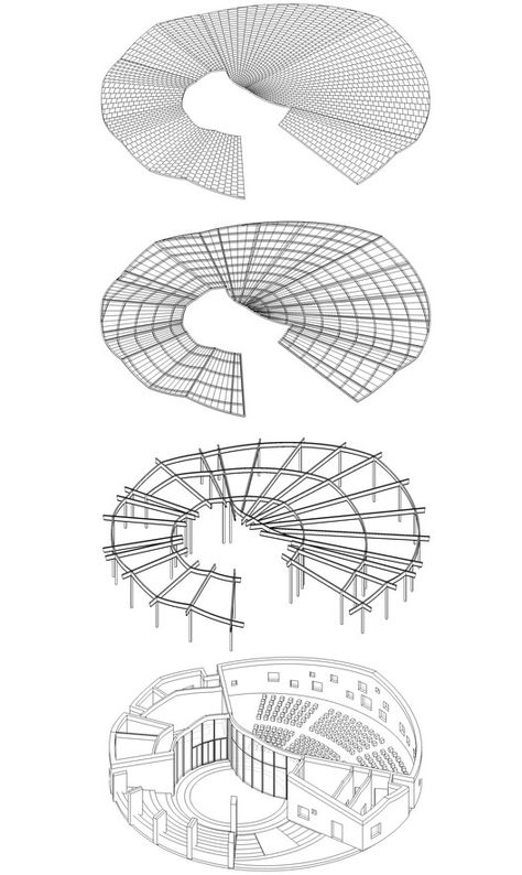 Gallery of Dengxiangu Art Granary Concert Hall / VDA - 20 Circular Plan Architecture Concept, Concert Hall Architecture Concept, Architecture Concert Hall, Cultural Center Plan Architecture, Cultural Center Zoning Diagram, Architecture Symbols, Ing Civil, Conceptual Model Architecture, Conceptual Sketches