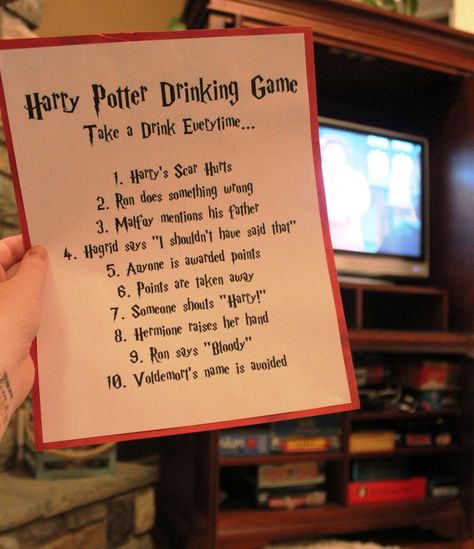 Harry Potter Drinking Game, Harry Potter Bachelorette Party, Harry Potter Bachelorette, Harry Potter Movie Night, Harry Potter Marathon, Holi Party, Drinking Games For Parties, Fun Drinking Games, Harry Potter Theme Party