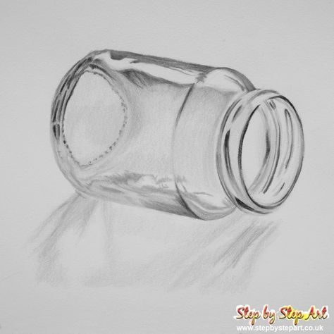 Learn how to draw a glass jar in 3-D | Coloured Pencil Mini Tutorial - STEP BY STEP ART | TUTORIALS, ARTICLES & ART WORKSHOPS How To Draw A Bottle Step By Step, How To Draw Glass Bottles, Glass Sketch Pencil Drawings, How To Draw A Jar, Glass Drawing Pencil, 3d Pencil Drawings Step By Step, Drawing Glass Bottle, Jar Drawing Illustration, Glass Drawing Tutorial