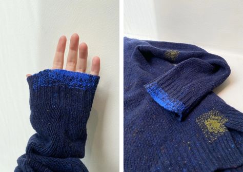 Visible Mending Sleeve Cuff, Needle Felt On Clothes, Visible Mending Sweatshirt, Visible Mending Sweater, Visual Mending, Clothes Mending, Embroidery Repair, Visible Mending Stitches, Queer Clothes