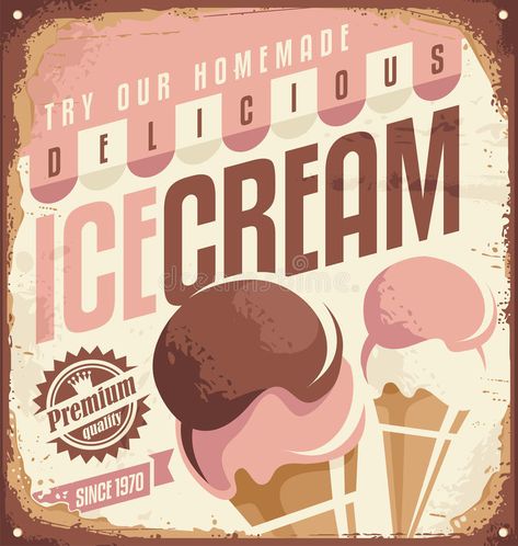 Cream Poster, Ice Cream Sign, Ice Cream Illustration, Old Fashioned Ice Cream, Ice Cream Poster, Logos Retro, Ice Cream Design, Ice Cream At Home, Vintage Ice Cream