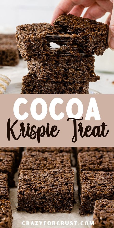 Cocoa Crispy Treats, Marshmallow Cereal Bars, Cocoa Krispie Treats, Chocolate Cereal Treats, Chocolate Rice Crispy Treats, Cereal Bars Recipes, Rice Krispie Bars, Marshmallow Cereal, Chocolate Rice Krispies