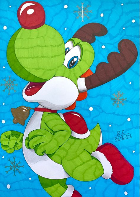 Reindeer Yoshi from Mario Kart Tour (C) Nintendo Yoshi From Mario, Friends Picture, Donkey Kong Country, Arcade Game Room, Super Mario Art, Mario Art, Cool Sports Cars, Mario Brothers, Donkey Kong