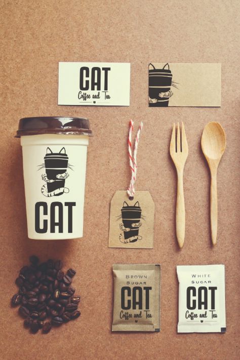 The name of this little cafe is CAT which is the abbreviation of  Coffee and Tea. Coffee and cats bring us a lot of fun so branding for this company is also full of positivity and fun.  _______________________________________________ #logo #ideas #inspiration #branding #design #graphic #portfolio #typography #cafe #coffee #freelancer Pet Cafe Logo, Coffee Brand Names Ideas, Cat Cafe Design, Cat Cafe Branding, Pet Coffee Shop, Cafe Names Ideas Logo, Dog Cafe Logo, Cat Cafe Ideas, Cat Cafe Interior