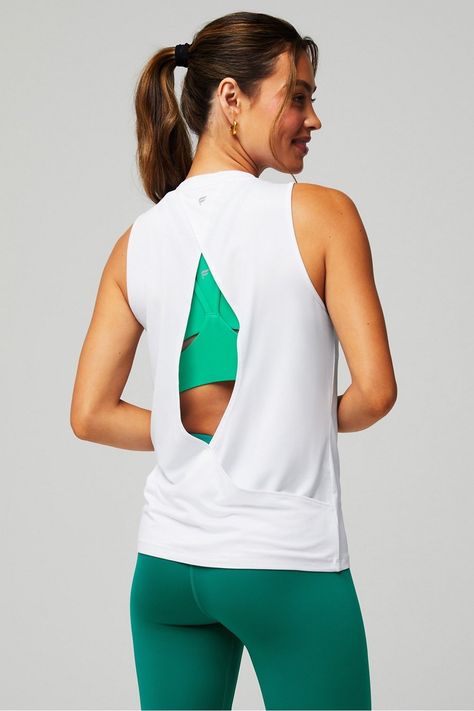 Dry-Flex Open Back Tank - Fabletics Female Activewear, Open Back Tank, Back Details, Eco Fashion, Recycled Fabric, Moisture Wicking Fabric, Classic White, Active Wear For Women, Fabric Care