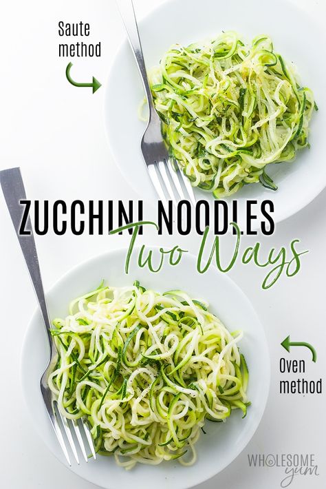 How To Make Zucchini Noodles - The Complete Guide to Making Zoodles! - Everything about how to make zucchini noodles! Includes an easy zucchini noodles recipe, how to avoid watery zoodles, spiralizer comparison, methods for cooking zucchini noodles, best way to store them, and more. Baked Zucchini Noodles, Zucchini Spiralizer Recipes, Zoodle Bake, Cooking Zucchini, Cooking Zoodles, Cook Zucchini Noodles, Zucchini Noodles Recipe, Cook Zucchini, Zucchini Noodle Recipes