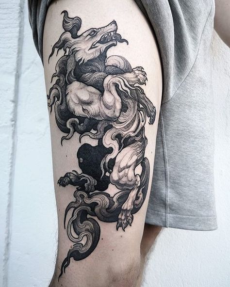 Nathan Kostechko, Dragons Tattoo, Inspiration Tattoos, Fox Tattoo, Wolf Tattoos, Wolf Tattoo, Dark Tattoo, Black Ink Tattoos, Tattoo Design Drawings