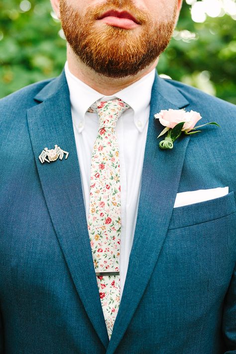 Blue Suit Floral Tie Wedding, Floral Tie Wedding Groomsmen, Groom Suit Garden Wedding, Groom Suit Spring Wedding, Groom Garden Wedding Outfit, Floral Groomsmen Attire, Pastel Wedding Groomsmen, Wildflower Wedding Groom, Garden Wedding Groom Attire