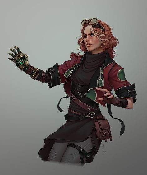 Dnd Artificer Character Design, Rachel Denton, Steampunk Character Design, Steampunk Character, Dungeons And Dragons Classes, Female Character Concept, Cyberpunk Character, Dungeons And Dragons Characters, Dnd Art