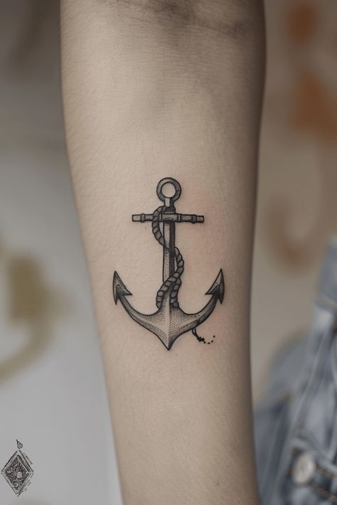 Stylish Anchor Tattoo Ideas for Timeless Designs Navy Boat Tattoo, Fair Winds And Following Seas Tattoo, Simple Anchor Tattoo Design, Anker Tattoo For Women, Anchor Forearm Tattoo, Nautical Tattoo For Women, Small Anchor Tattoos For Women, Long Tattoo Ideas, Bbq Tattoo