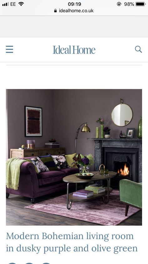 Living Room Ideas Purple, Living Room Boho Modern, Room Ideas Purple, Cosy Living Room Ideas, Living Room Purple, Living Room Color Combination, Modern Bohemian Living Room, Moody Living Room, Purple Living Room