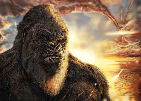 King Kong, alandodrawing on ArtStation at https://www.artstation.com/artwork/YB4n6w Skull Island, The Protector, King Kong, Buffalo, Sense, Nature