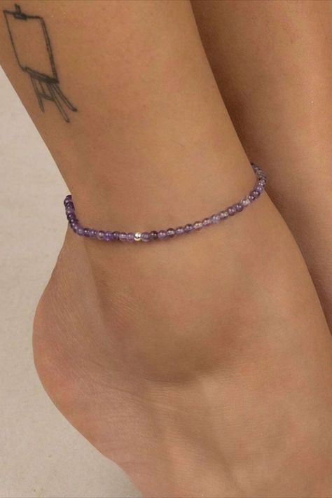 1pc Natural Amethyst Round Beaded Loose Stone Anklet DIY Jewelry Making February Birthstone Aquarius Pisces Gift For Her Stackable Stretch Water Resistant Healing Gemstone Jewelry Beaded Anklets Diy, Stone Anklet, Anklets Diy, Beaded Anklet, Aquarius Pisces, Bracelets Diy, Beaded Anklets, Beaded Bracelets Diy, February Birthstone