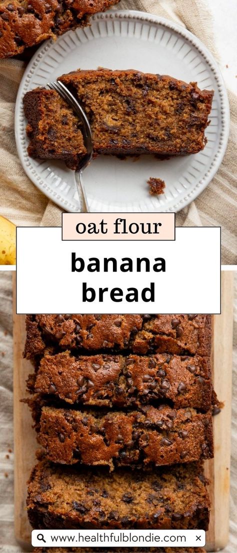 This is the best oat flour banana bread recipe ever - so good that you can't tell it's healthy! It's super moist, fluffy, soft, and made in one bowl—the easiest gluten-free, dairy-free, and refined sugar-free banana bread. Oat Flower Banana Bread, Gluten Free Banana Bread Oat Flour, Banana Bread Vegan Gluten Free, Healthy Banana Bread Oat Flour, Oatmeal Flour Banana Bread, Oats And Banana Recipes, Banana Bread With Oat Flour, Banana Oat Bread Recipe, Bread With Oat Flour