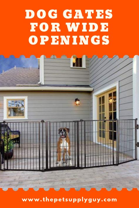 Best Dog Gates for Wide Openings (Ratings & Reviews) #thepetsupplyguy #dog #dogs #puppy #puppies #gate Door With Dog Door, Outdoor Pet Gate, Retractable Dog Gate, Indoor Dog Fence, Freestanding Dog Gate, Puppy Gates, Diy Dog Gate, Freestanding Pet Gate, Dog Gates