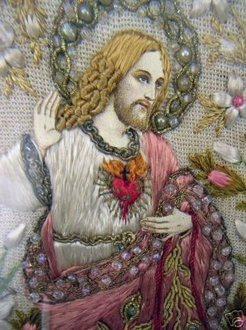 Free Spirit Art, Sacred Heart Art, Catholic Wall Art, Embroidered Portrait, Sacred Heart Of Jesus, Jesus Painting, Heart Painting, Heart Of Jesus, Jesus Art