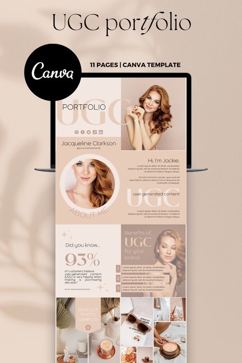 Create a stunning UGC portfolio in minutes with this stylish Canva template. Share user-generated content from your brand to boost social proof and grow your #Ugc_Portfolio_Canva #Adobe_Portfolio_Website_Examples #Ugc_Portfolio_Ideas #Webpage_Design_Inspiration Webpage Design Inspiration, Ugc Examples, Mod Board, Ugc Creators, Instagram Photoshop, Shopify Templates, Portfolio Examples, Media Kit Template, Online Presentation