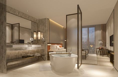 Big Luxury Bathroom, Luxury Bedroom Suite, Interior Design Hd, Open Plan Bathrooms, Contemporary Bathroom Lighting, Rendering Interior, Bedroom With Bathroom, Bathroom Luxury, Suite Bathroom