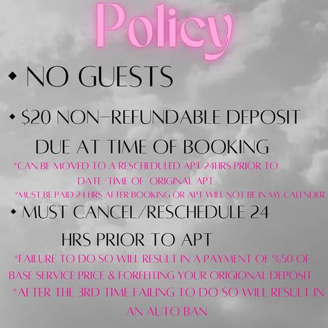 Please give these a read if you plan on booking with me!! I am doing nails out of my house so please please respect me and my space or you will not be invited back💋❤️ • These are only temporary while I’m doing nails from home, some policies may change when moving into my rented space😊 Booking Policy Nails, Doing Nails, My Space, I Am Done, Nail Technician, My House, No More, Destiny, How To Apply