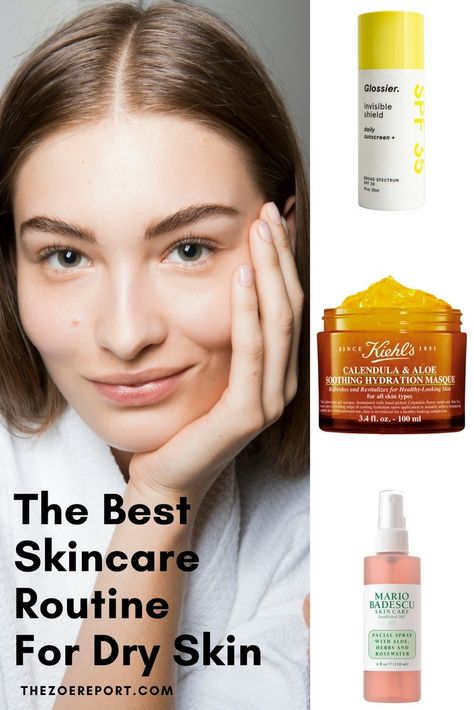 This is the best skincare routine for dry skin. Everything from the best morning cleanser to the hydrating night cream you should be applying each evening. Hint: it includes lots of Mario Badescu, Glossier, kiehls, and Laneige.... Skincare Routine For Dry Skin, Clear Skin Overnight, Routine For Dry Skin, Morning Cleanser, Facial For Dry Skin, Best Skincare Routine, Natural Face Moisturizer, Skin Care Routine For 20s, Best Morning