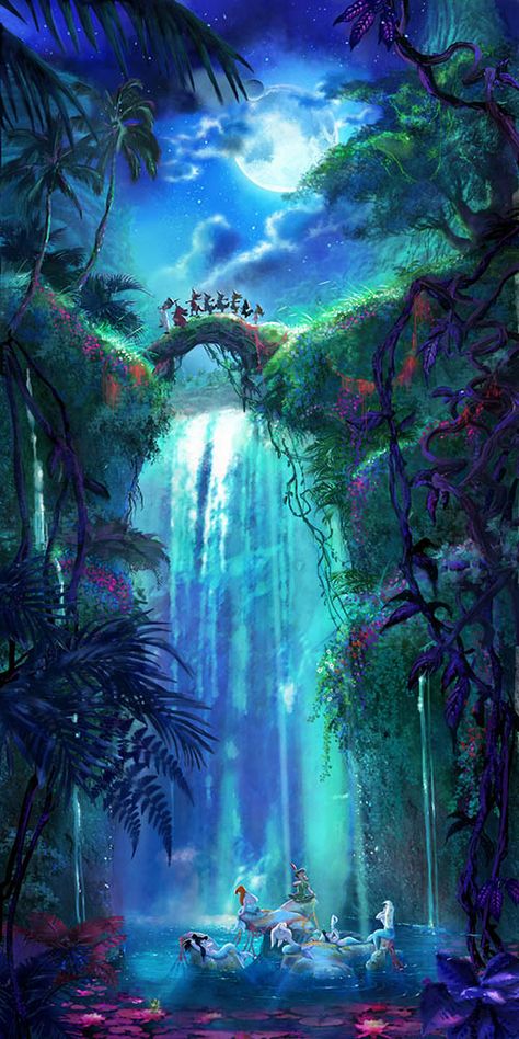 Peter Pan - March of the Lost Boys | Guy Vasilovich The Lost Boys, Mermaid Lagoon, Images Disney, Wallpaper Disney, Disney Artwork, Textured Canvas, Pinturas Disney, Fantasy Places, Disney Home