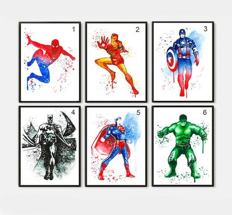 Mickey Mouse Wedding, Superhero Prints, Wall Print Set, Superhero Wall, Superhero Poster, Art Watercolour, Man Room, Name Wall Art, Love Posters