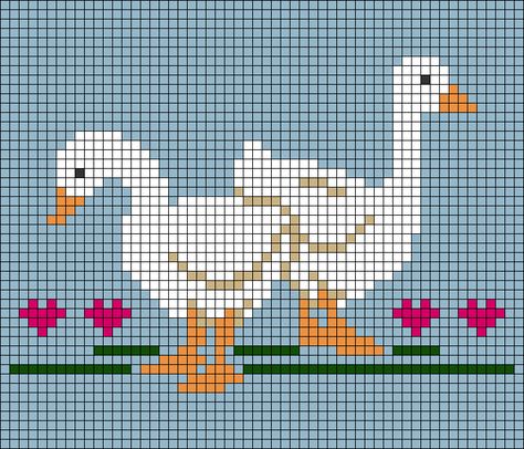 Knitting Tapestry, Knit Alpha Pattern, Pixel Grid Art Alpha Patterns, Miffy Alpha Pattern, Cool Alpha Patterns, Spring Pixel Art, Goose Pixel Art, Duck Tapestry Crochet, Sheep Alpha Pattern