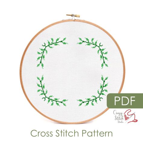 Eucalyptus leaves crossstitch pattern PDF. Small cross stitch border wreath pattern. Green botanical xstitch chart. Join Crazy Stitch Club to get 40% off patterns  Link in Bio!  #crazystitchstudio  #crossstitch #crossstitchpattern #funnycrossstitch #embroidery #embroiderypattern #etsy  #crossstitchborder #greenery Small Leaf Cross Stitch, Greenery Cross Stitch, Cross Stitch Leaves Border, Round Cross Stitch Border Pattern Free, Botanical Cross Stitch Pattern, Cross Stitch Circle Border, Cross Stitch Borders Simple, Cross Stitch Floral Border, Funny Hand Embroidery