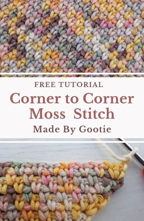 C2c Moss Stitch, Corner To Corner Crochet Pattern, Moss Stitch Pattern, Modern Haken, Crochet C2c Pattern, C2c Crochet Blanket, Corner Crochet, Corner To Corner Crochet, Popular Crochet