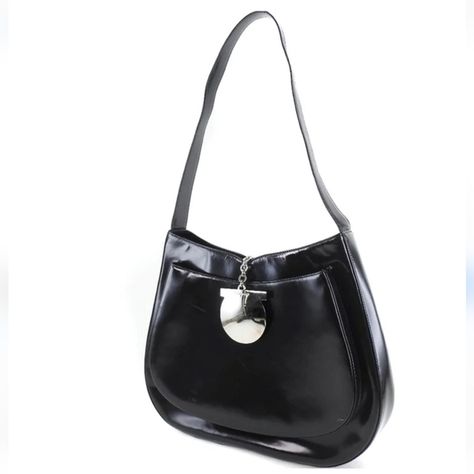 Salvatore Ferragamo Ganchini Shoulder Bag Hobo Structured Gloss Black Leather Ferragamo Handbags, Black Gloss, Jackie O, Large Mirror, Leather Shops, Gloss Black, Beautiful Bags, Salvatore Ferragamo, Smooth Leather