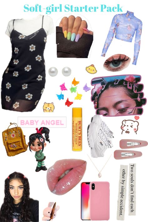 Soft Girl Starter Pack Egirl Starter Pack, Soft Girl Era Tips, Indie Starter Pack, Soft Girl Aesthetic Makeup, Soft Girl Starter Pack, Aesthetic Starter Pack, Middle School Starter Pack Meme, Soft Girl Outfits, Teen Trends