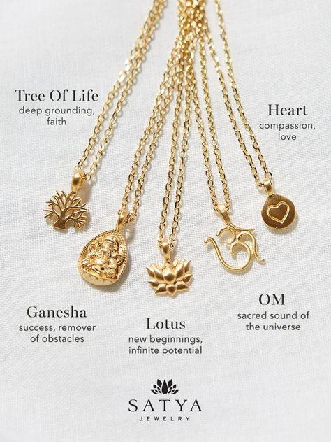 These 18KT gold plated meaningful necklaces will guide you on your journey. Give the gift of grounding, success, new beginnings, or love with our Tree of Life, Ganesha, Lotus or Heart Necklaces. You can even hold the sacred sound of the universe close to your heart with our Om necklace.  ... more Spiritual Necklace Gold, Meaningful Pendant Necklace, Om Necklace Gold, Pendent Design Gold, Om Pendent, Meaningful Jewelry Necklaces, Spiritual Gift Ideas, Meaningful Necklaces, Hindu Necklace