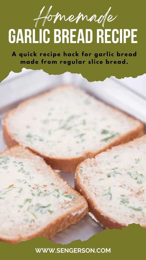 Homemade Garlic Bread Recipe from Regular Bread | Sengerson Quick Garlic Bread Recipe, Easy Homemade Garlic Bread, Easy Garlic Bread Recipe, Best Garlic Bread, Homemade Garlic Bread Recipe, Easy Garlic Bread, Make Garlic Bread, Homemade Garlic Bread, Us Food