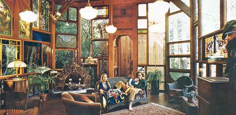 Topanga Canyon 1974 – Midnight Serenade Tree Forts, Architecture Pavilion, Dream House In The Woods, Building Green, Hippie House, Architecture Residential, Green Roofs, Topanga Canyon, Pavilion Architecture