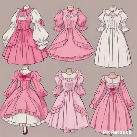 Pink Outfits Drawing, Different Drawing Styles, Fluffy Skirt, Puffy Dresses, Clothing Design Sketches, Fashion Drawing Dresses, Drawing Anime Clothes, Dress Design Sketches, Fashion Design Drawings