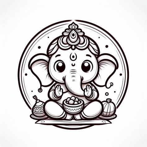 Cute Ganapati Drawings, Cute Diwali Doodles, Lord Ganesha Doodle Art, Ganpati Bappa Doodle Art, Ganesh Ji Doodle Art, Ganapati Drawing For Kids, Cute Ganesha Sketch, Ganapati Bappa Rangoli, Ganpati Doodle Art