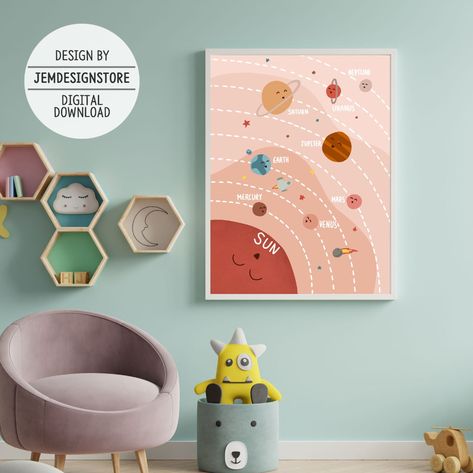 Room Decor Space, Boy Kids Room, Space Room Decor, Outer Space Bedroom, Solar System Poster, Poster Space, Space Themed Bedroom, Space Themed Nursery, Space Nursery