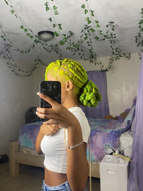 Hair Color For Dreads Locs, Loc Colors Ideas, Multi Color Locs, Purple Locs Black Women, Colored Locs Black Women, Dyed Locs Ideas, Green Locs, Yarn Locs, Loc Colors