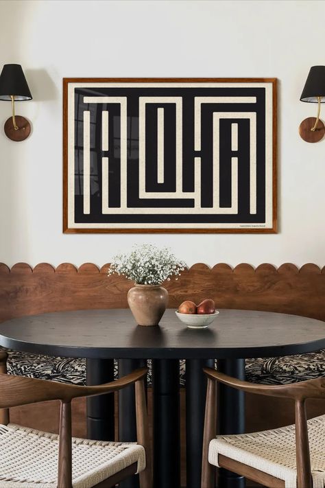 This modern, minimalistic "Aloha" typography print, combining elements of coastal, beach, and tropical decor, adds a contemporary twist to the classic Hawaiian saying. It's the ideal addition to your Beach House entryway, living room, or kitchen, whether you're in Hawaii, California, Florida, or elsewhere Surf Inspired Living Room, Beach House Hawaii, Beach House Entryway, Hawaiian Wall Art, House Hawaii, Modern Coastal Art, Boston Wall Art, Coastal Gallery Wall, House Entryway