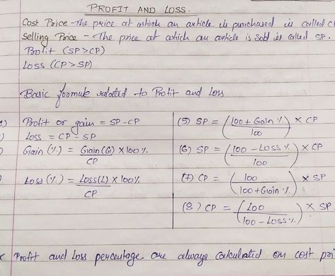 Profit and Loss Concept, Formula Profit And Loss Formula, Banking Notes, Sped Math, Profit And Loss, Teaching Math Strategies, Cutwork Blouse, Math Words, Math Strategies, Math Methods