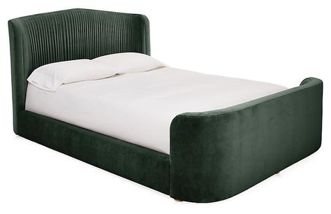 One Kings Lane - Clio Panel Bed, Forest Green Velvet | One Kings Lane Brown Velvet Bed, Green Velvet Bed Headboards, Green Celvet Bed, Bed Frame With Headboard Green Queen, Green Bed Framw, Dark Green Bedroom Beds & Bed Frames, Velvet Beds, Dusty Brown, Velvet Furniture