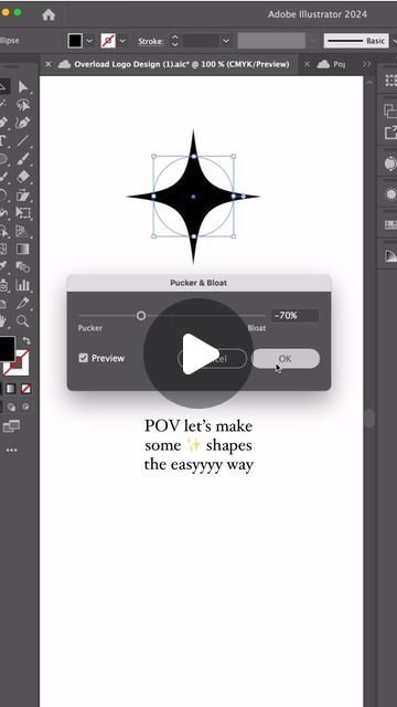 Samara | Brand Designer & Educator on Instagram: "✨ I shared a tutorial earlier in the year over on the other app and it went crazy (nearly half a mil views 😳) for this quick simple way to make a ✨ shape in Adobe Illustrator  So here’s a quick how to that you can save for later ❤️‍🔥  Turns out everyone’s been doing it the hard way when really the Pucker & Bloat tool needs to be your best friend 🫱🏼‍🫲🏽  Did you know about this?   👇🏼 Follow for more shortcuts and design tips @samaradoesdesign   #branding #branddesign #branddesigner #adobeillustrator #adobetips #adobetutorial #adobeillustratortutorial #illustratortutorial #logo #logodesign #logotutorial #logotip #graphicdesigner #graphicdesign #graphicdesigntip #graphicdesigntutorial #learndesign #graphicdesigncentral #graphicdesigncom Illustrator Shapes, Illustrator Tips, Logo Tutorial, Adobe Tutorials, Typography Branding, Branded Video, Adobe Illustrator Tutorials, Graphic Design Tips, Learning Design