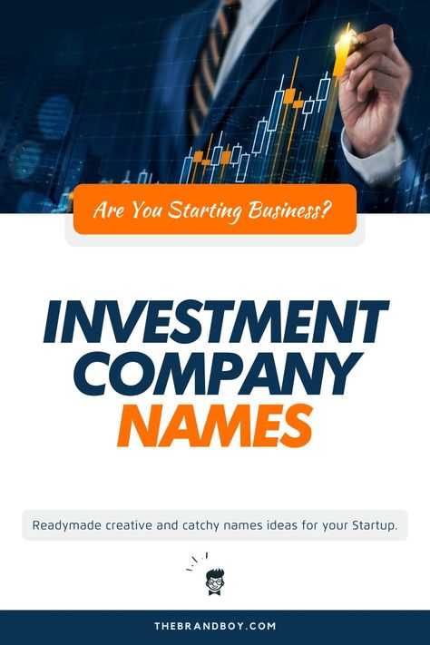 Do you consider the investment as a profitable option of financial support? Do you think it is important for every person desiring a good bank balance? Then, you must consider starting your own investment company. #SmallBusinessNames #BusinessNamesIdeas #NamesIdeas #BusinessNames #InvestmentCompanyNames Company Name Ideas, Bank Balance, Next Brand, Investment Company, Catchy Names, Investment Companies, Name Ideas, Business Investment, Investment Banking