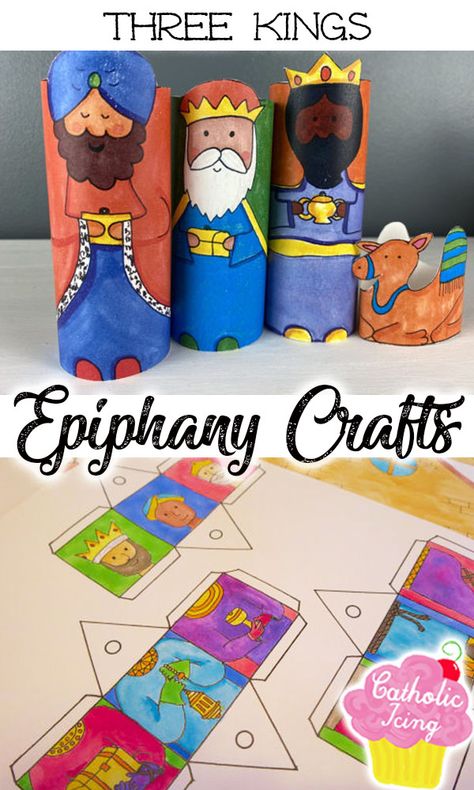 These three kings crafts are perfect to teach kids about the Bible story on the Epiphany! So many fun and free printables here as well as other crafts. #epiphany #catholicepiphany #kingcraft #3kings #3kingsday #twelfthnight #christiancraft Catholic Epiphany Crafts, 3 Kings Craft For Kids, Three Wise Men Craft Preschool, Epiphany For Kids, Epiphany Crafts For Kids Sunday School, Epiphany Activities For Kids, 3 Kings Day Crafts For Kids, Epiphany Crafts For Kids, 3 Wise Men Craft