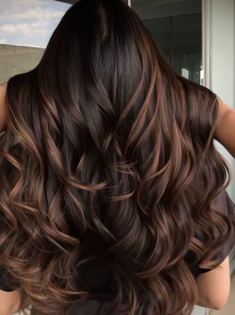 Get ahead of the style game with the hottest hair color trends for 2024! From bold balayage and rich brunettes to playful pastels and vibrant reds, discover the perfect shade to transform your look. Click to explore stunning hair transformations, get inspiration, and find the right color for you! 💖 #HairColorTrends #2024Styles #HairInspo 🌸✨ Caramel Babylights On Black Hair, Dark Chocolate Brown Highlights, Expresso Highlights On Brown Hair, Mocha Highlights On Dark Hair, Blonde Hair Caramel, Warm Honey Blonde Hair, Black Hair Balayage, Brown Hair Looks, Brown Hair Inspo